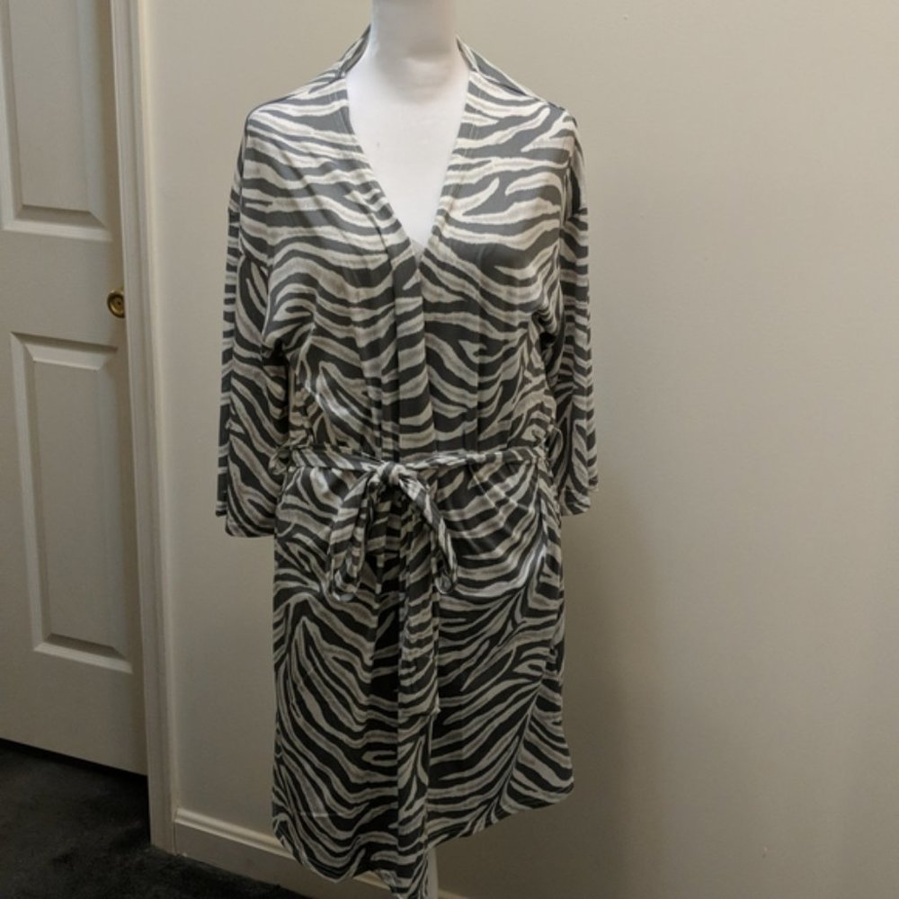 Flora By Flora Nikrooz 3 Piece Zebra Pajama Set with Robe and Cami Shorts NWT